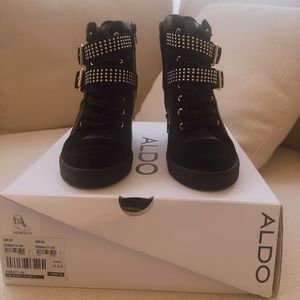 Aldo Verratti Black Silver Studded Sneaker Wedges